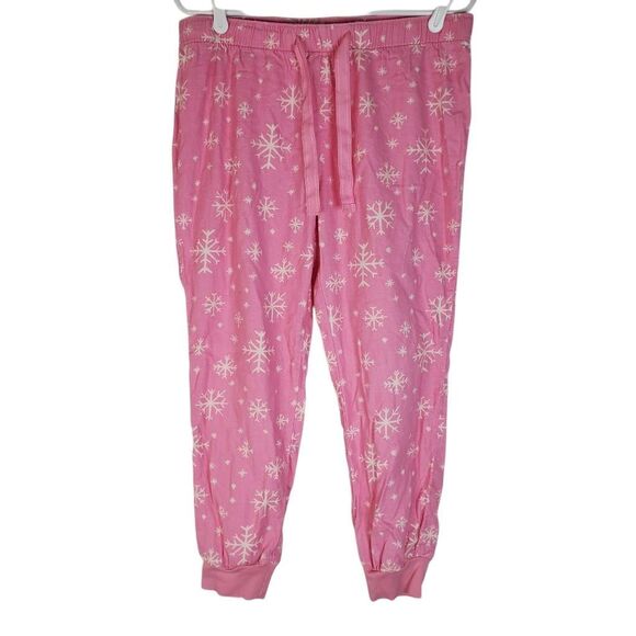 Old Navy Snowflake Elastic Waistband 100% Cotton Jogger Pajama Pants Pink Medium - Picture 13 of 13
